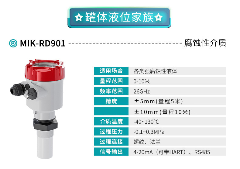 米科MIK-RD901高频雷达液位计产品参数表